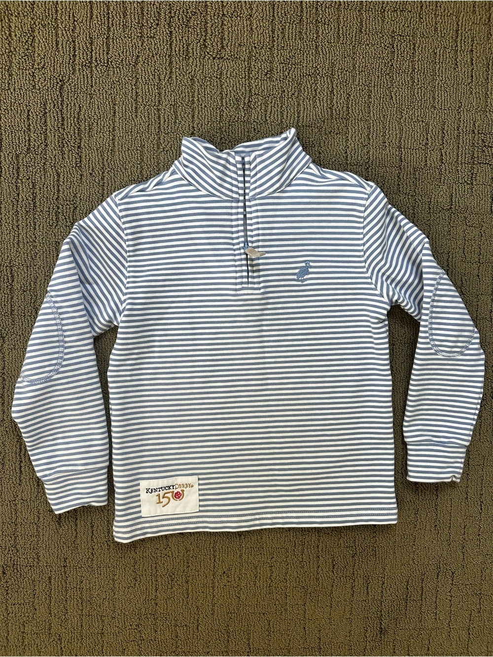 The Beaufort Bonnet Company Blue & White Striped Kids Quarter-Zip Top